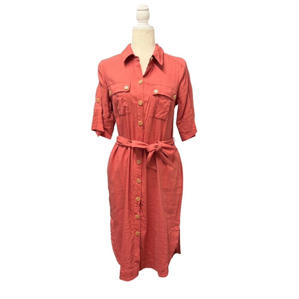 Soft Surroundings Shirt Belted Dress Womens XS Button Front Linen Blend Pockets